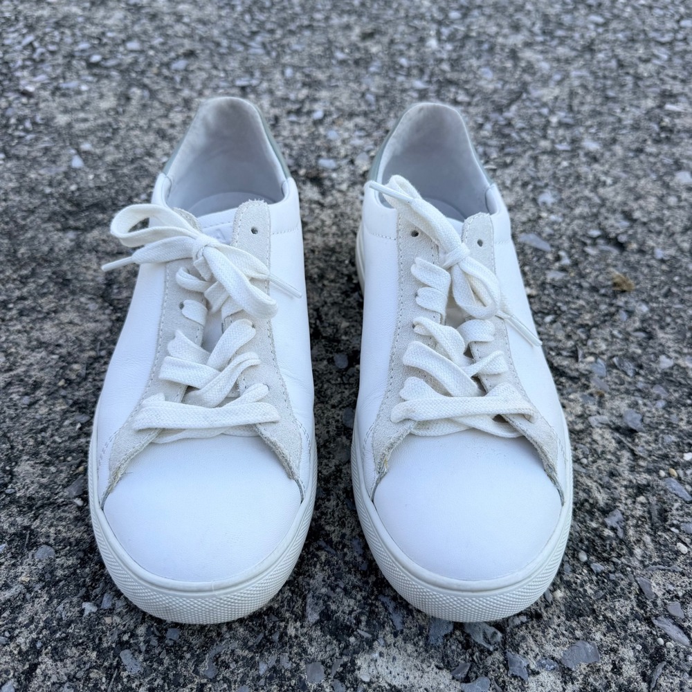 Clae Bradley White Leather Sage Green Heel Low Top Sneakers Mens Size 7